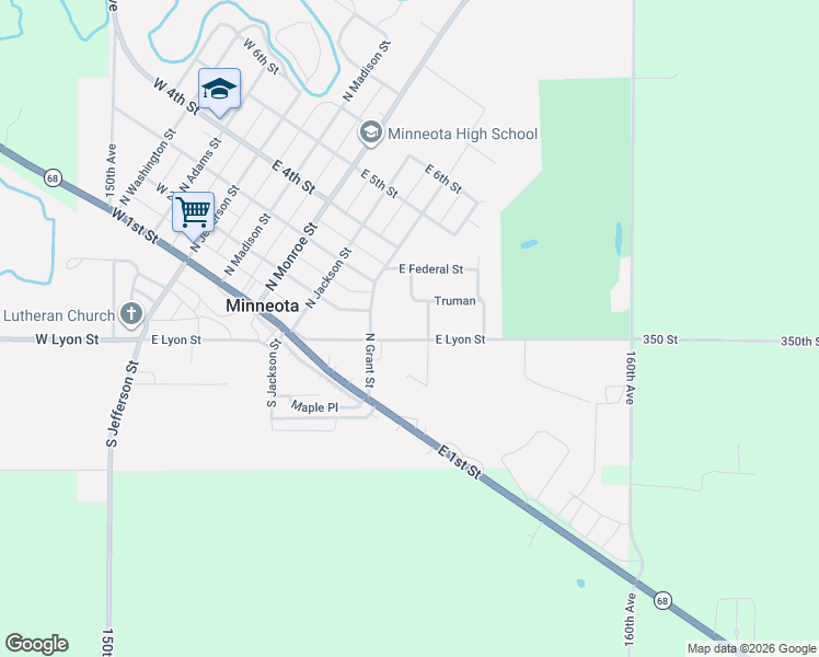 map of restaurants, bars, coffee shops, grocery stores, and more near 503 East Lyon Street in Minneota
