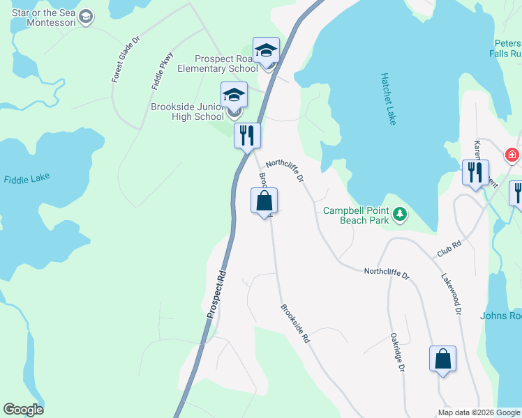map of restaurants, bars, coffee shops, grocery stores, and more near 49 Brookside Road in Brookside