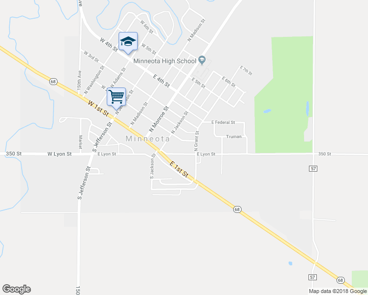 map of restaurants, bars, coffee shops, grocery stores, and more near 412 East Lyon Street in Minneota