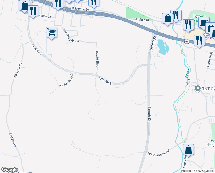 map of restaurants, bars, coffee shops, grocery stores, and more near 462 Tyler Road South in Red Wing