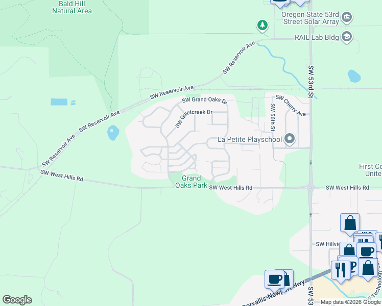 map of restaurants, bars, coffee shops, grocery stores, and more near 6238 Southwest Arbor Grove Drive in Corvallis