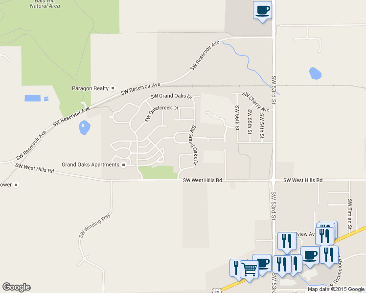 map of restaurants, bars, coffee shops, grocery stores, and more near 5928 Southwest Banyon Circle in Corvallis