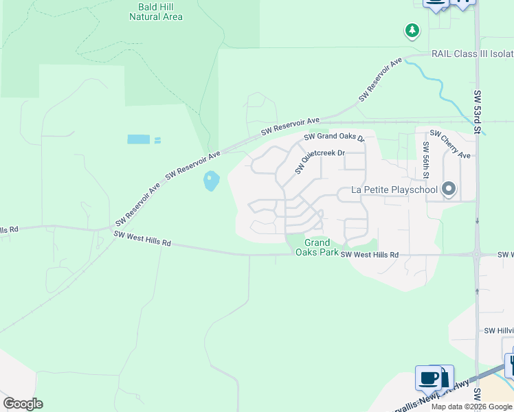 map of restaurants, bars, coffee shops, grocery stores, and more near 6298 Southwest Grand Oaks Drive in Corvallis