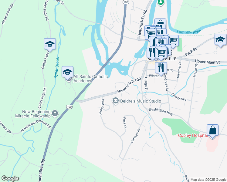 map of restaurants, bars, coffee shops, grocery stores, and more near 35 Gordon Lane in Morristown