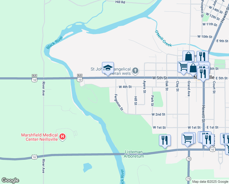 map of restaurants, bars, coffee shops, grocery stores, and more near 402 Ferguson Street in Neillsville