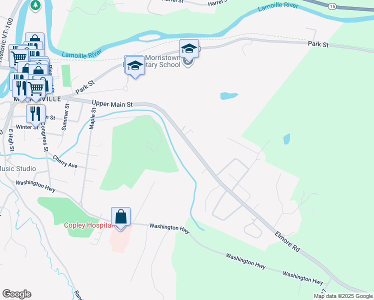 map of restaurants, bars, coffee shops, grocery stores, and more near 723 Elmore Road in Morristown