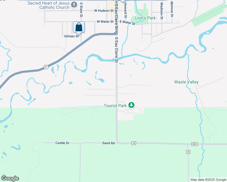 map of restaurants, bars, coffee shops, grocery stores, and more near 755 South Eau Claire Street in Mondovi