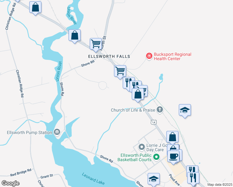 map of restaurants, bars, coffee shops, grocery stores, and more near 394 State Street in Ellsworth
