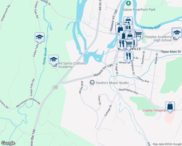 map of restaurants, bars, coffee shops, grocery stores, and more near 426 Jersey Way in Morristown