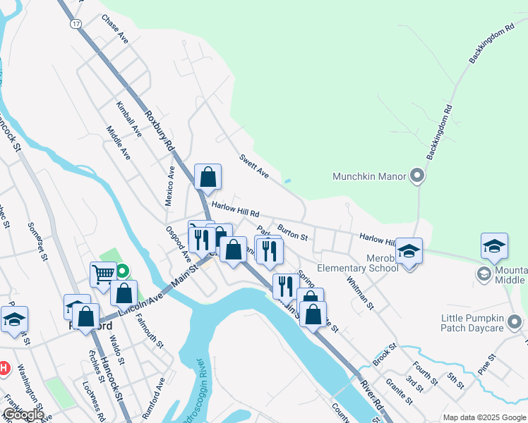 map of restaurants, bars, coffee shops, grocery stores, and more near 37 Harlow Hill Road in Mexico