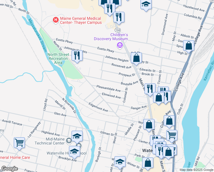 map of restaurants, bars, coffee shops, grocery stores, and more near 37 Pleasantdale Avenue in Waterville