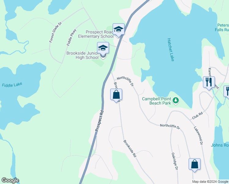 map of restaurants, bars, coffee shops, grocery stores, and more near 49 Brookside Road in Brookside