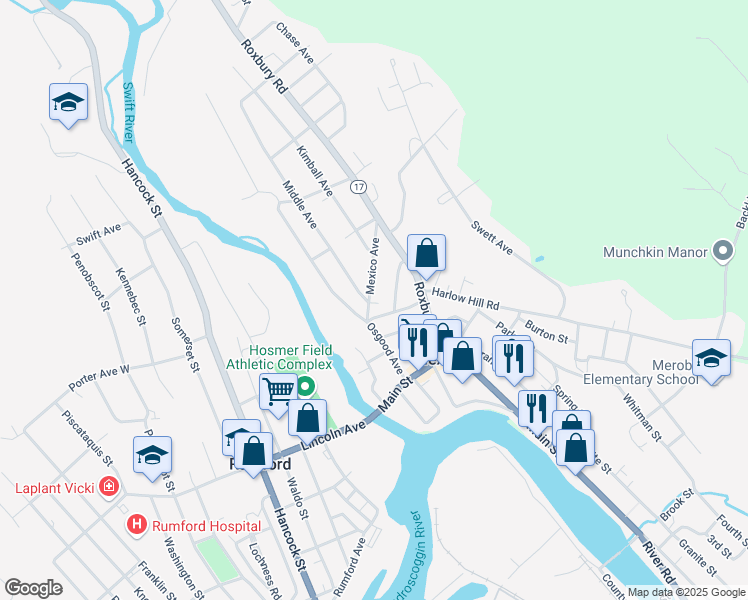 map of restaurants, bars, coffee shops, grocery stores, and more near 33 Mexico Avenue in Mexico
