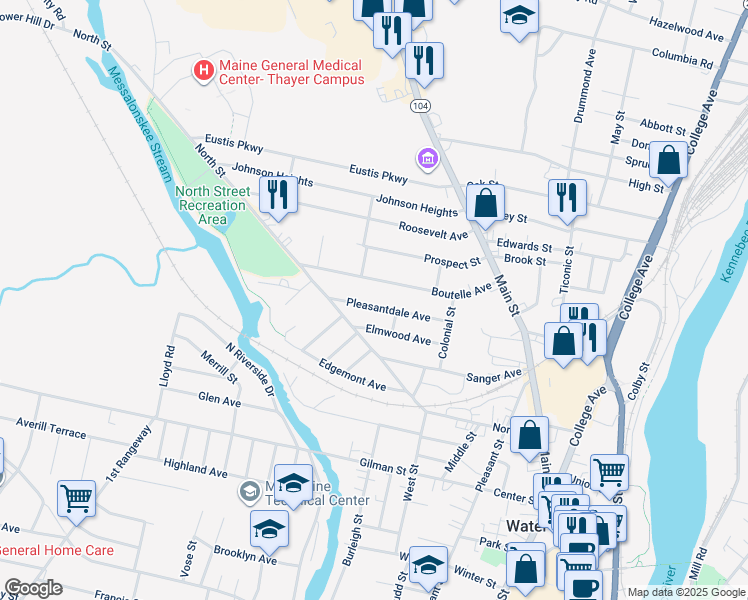map of restaurants, bars, coffee shops, grocery stores, and more near 37 Pleasantdale Avenue in Waterville