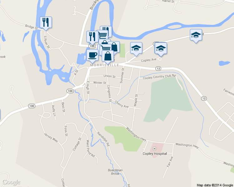 map of restaurants, bars, coffee shops, grocery stores, and more near 218 Summer St in Morristown