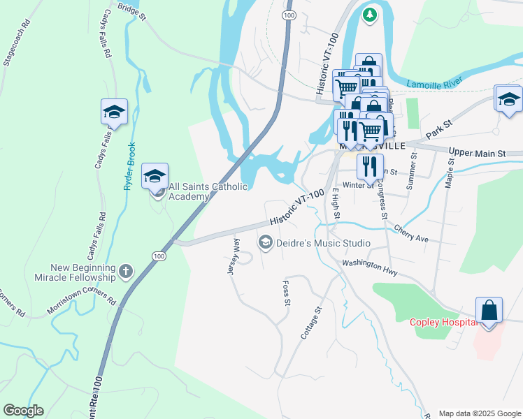 map of restaurants, bars, coffee shops, grocery stores, and more near 35 Gordon Lane in Morristown