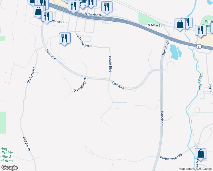 map of restaurants, bars, coffee shops, grocery stores, and more near 830 Hewitt Boulevard in Red Wing