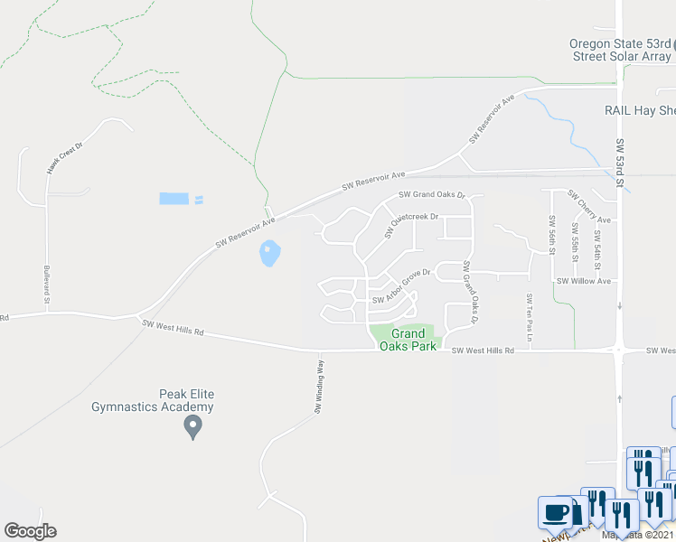 map of restaurants, bars, coffee shops, grocery stores, and more near 6298 Southwest Grand Oaks Drive in Corvallis