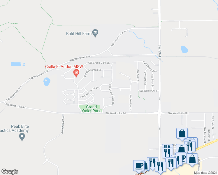 map of restaurants, bars, coffee shops, grocery stores, and more near 6050 SW Grand Oaks Dr in Corvallis