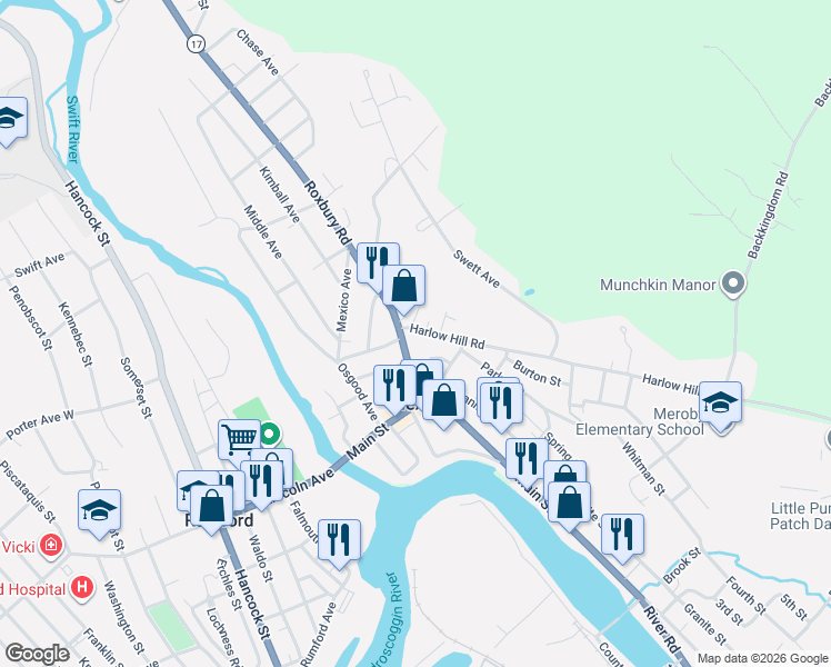 map of restaurants, bars, coffee shops, grocery stores, and more near 6 Harlow Hill Road in Mexico