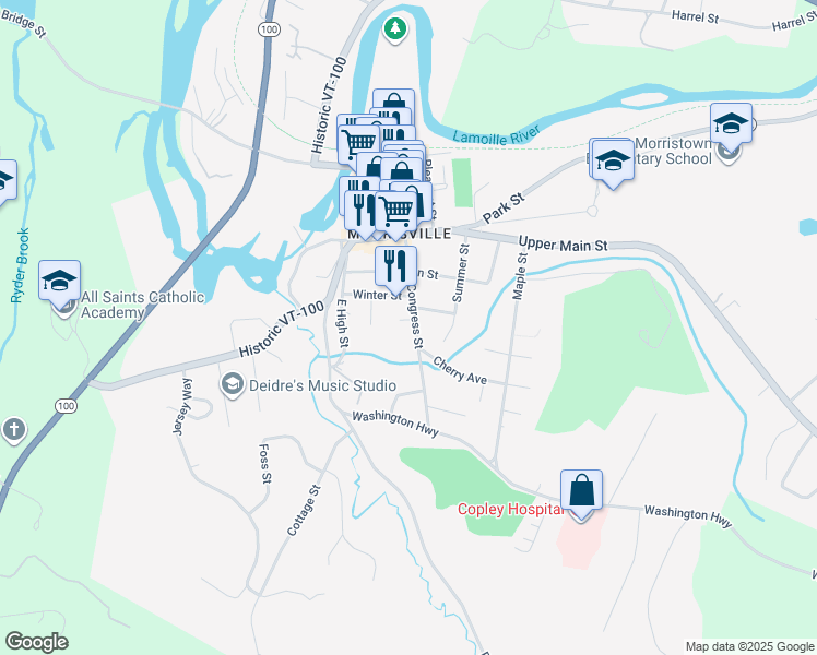map of restaurants, bars, coffee shops, grocery stores, and more near 35 Clark Avenue in Morristown