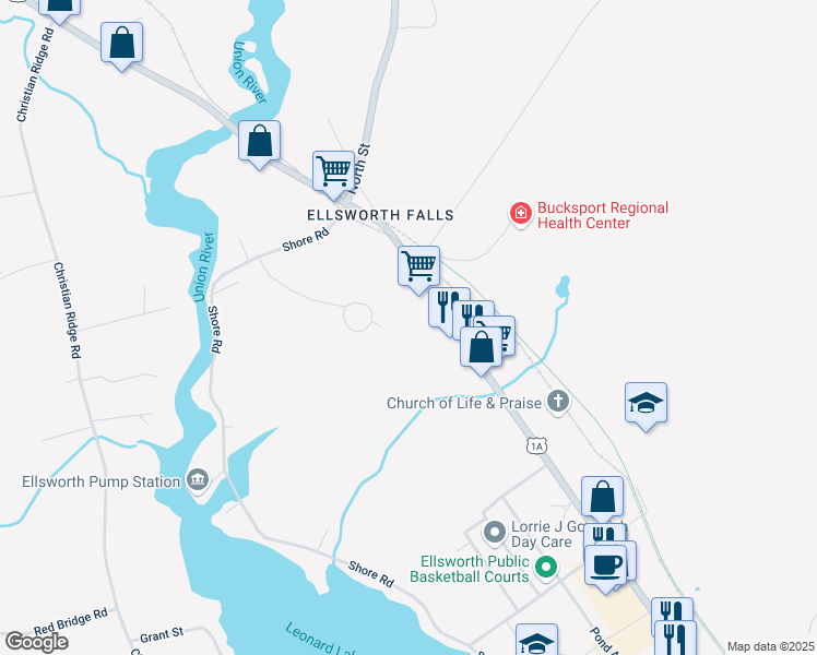 map of restaurants, bars, coffee shops, grocery stores, and more near 394 State Street in Ellsworth