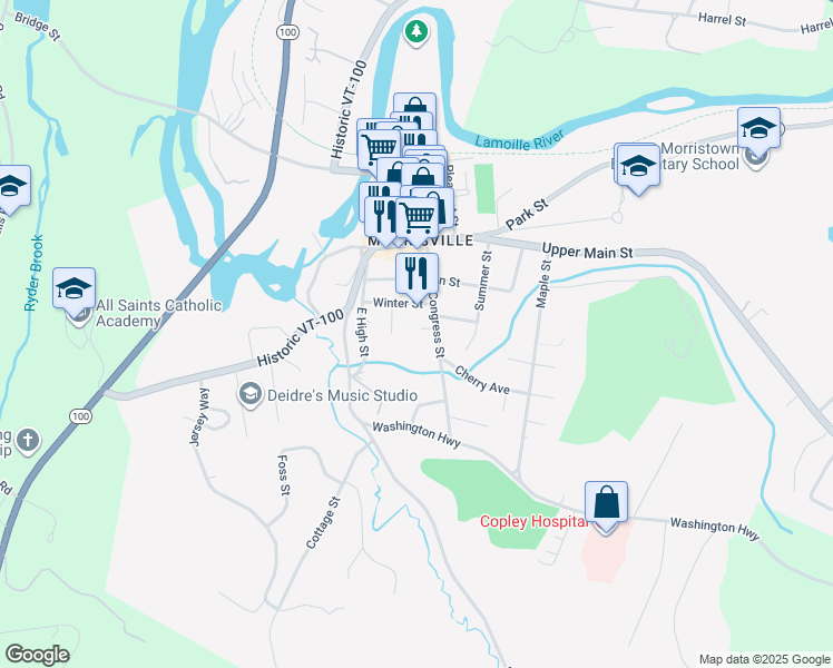 map of restaurants, bars, coffee shops, grocery stores, and more near 35 Clark Ave in Morristown