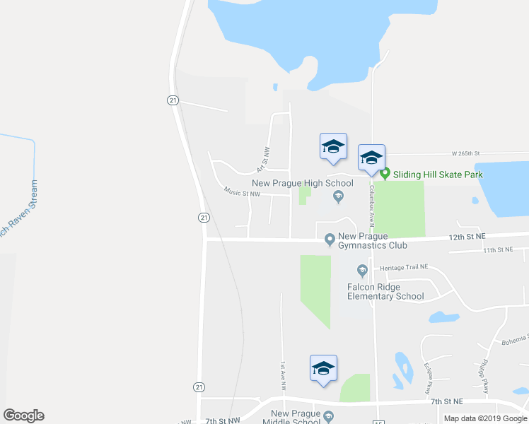 map of restaurants, bars, coffee shops, grocery stores, and more near 1308 History Court Northwest in New Prague