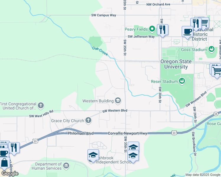map of restaurants, bars, coffee shops, grocery stores, and more near 700 Chickadee Street in Corvallis