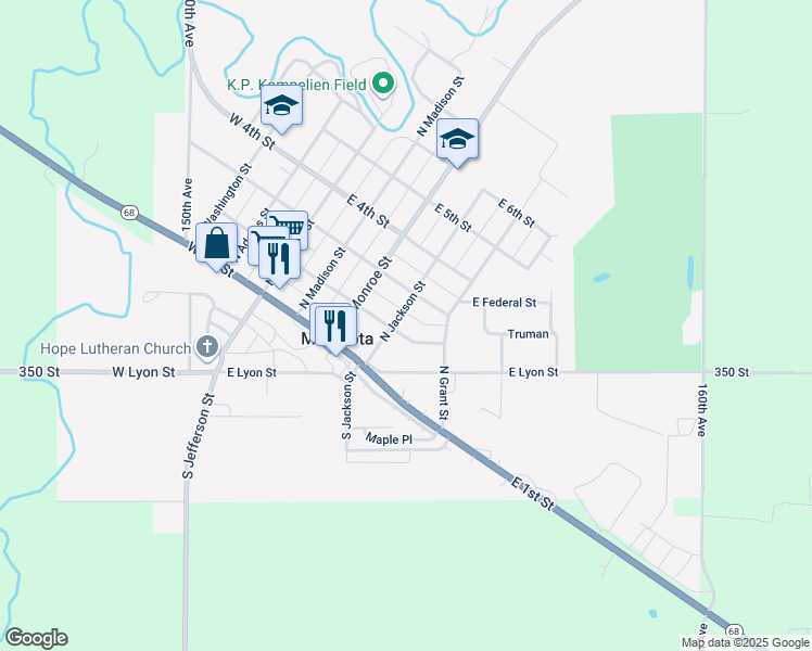 map of restaurants, bars, coffee shops, grocery stores, and more near 402 East 2nd Street in Minneota