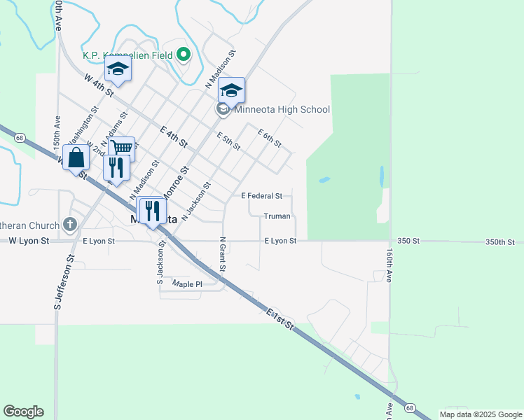 map of restaurants, bars, coffee shops, grocery stores, and more near 504 Truman in Minneota