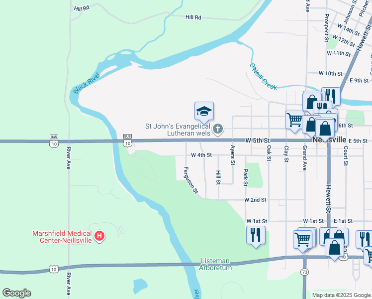 map of restaurants, bars, coffee shops, grocery stores, and more near 402 Ferguson St in Neillsville
