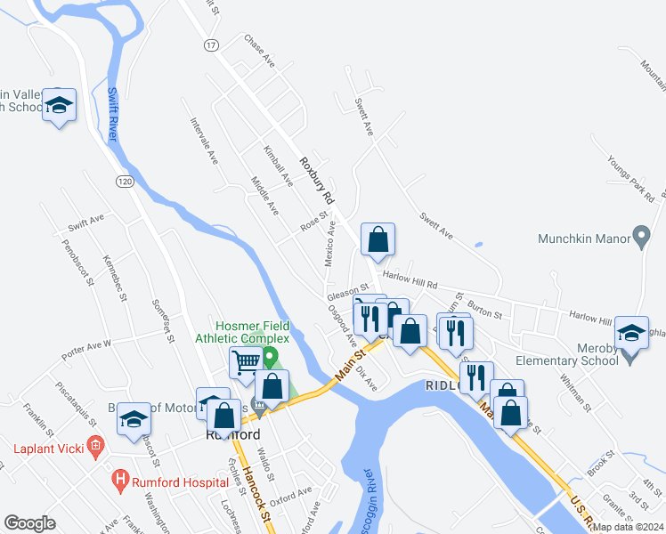 map of restaurants, bars, coffee shops, grocery stores, and more near 33 Mexico Avenue in Mexico