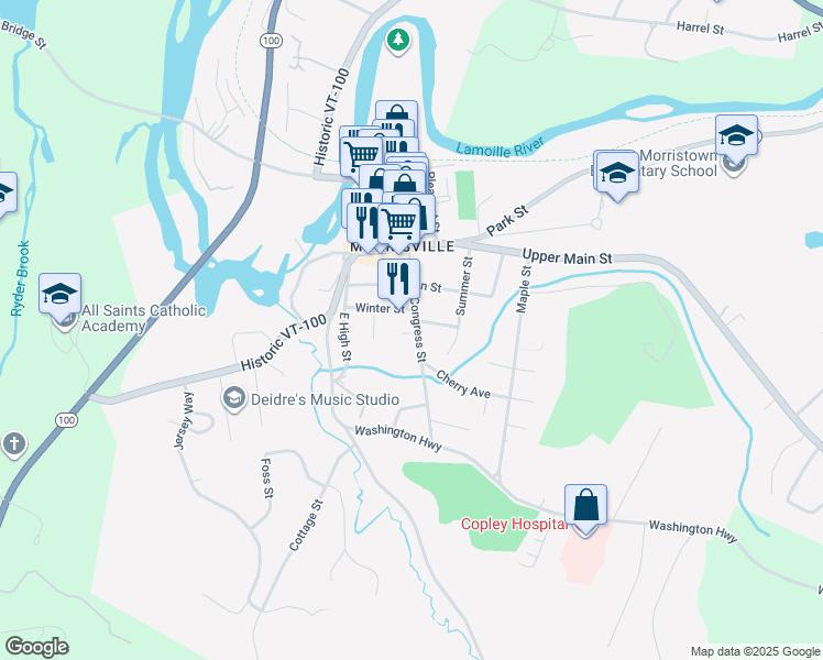 map of restaurants, bars, coffee shops, grocery stores, and more near 35 Clark Avenue in Morristown