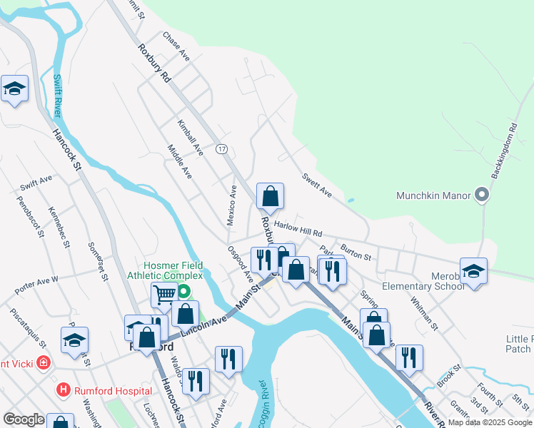 map of restaurants, bars, coffee shops, grocery stores, and more near 6 Harlow Hill Road in Mexico