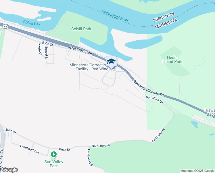 map of restaurants, bars, coffee shops, grocery stores, and more near 1079 Minnesota 292 in Red Wing