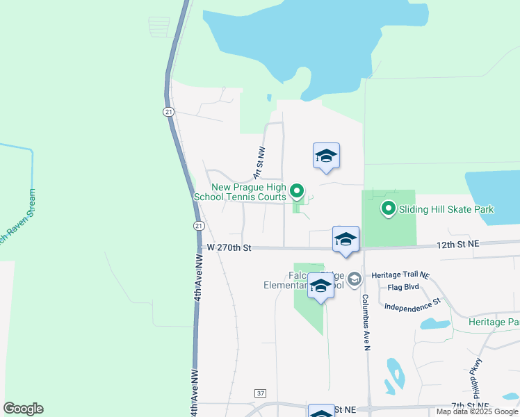 map of restaurants, bars, coffee shops, grocery stores, and more near 1308 History Court Northwest in New Prague