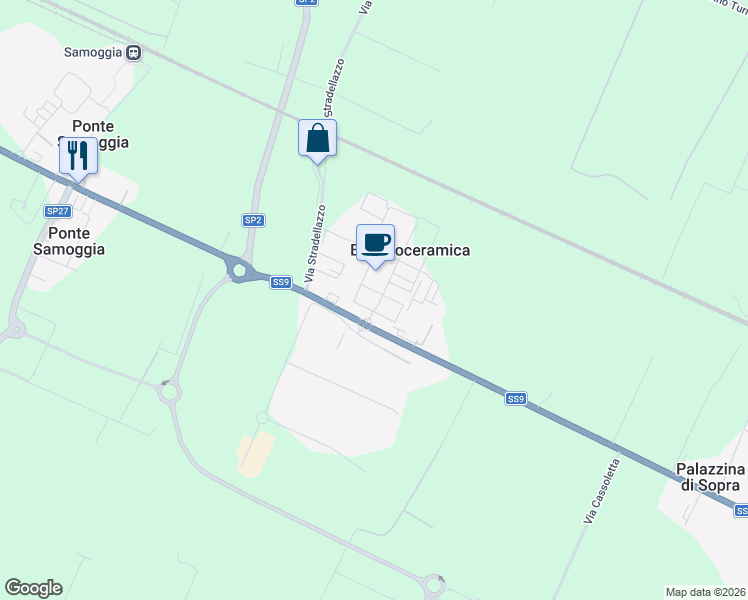 map of restaurants, bars, coffee shops, grocery stores, and more near 1P Via delle Querce in Ex Euroceramica