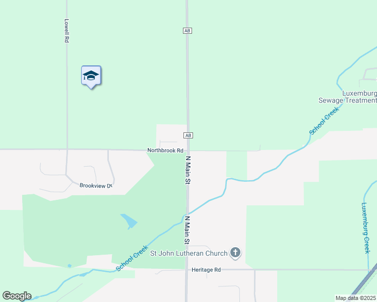map of restaurants, bars, coffee shops, grocery stores, and more near County Road AB & Northbrook Road in Luxemburg