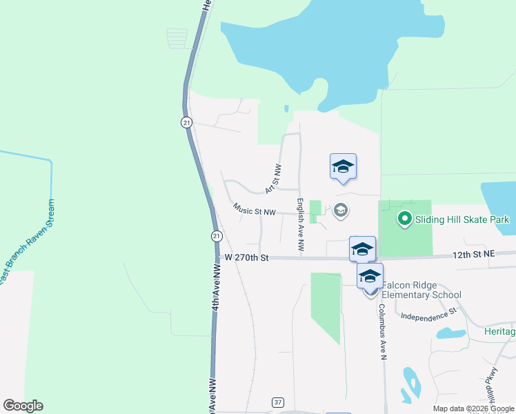 map of restaurants, bars, coffee shops, grocery stores, and more near 308 Art Street Northwest in New Prague