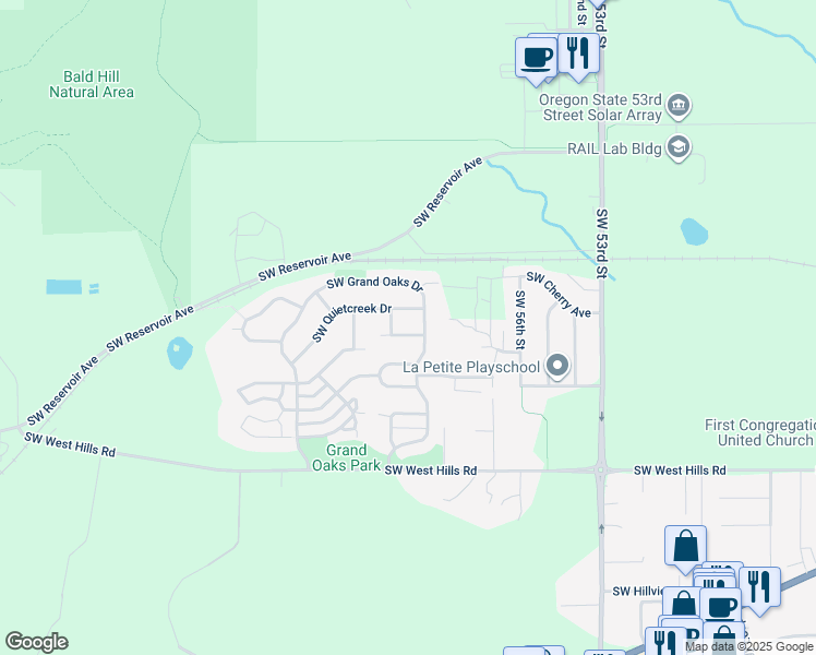 map of restaurants, bars, coffee shops, grocery stores, and more near 6080 Southwest Grand Oaks Drive in Corvallis
