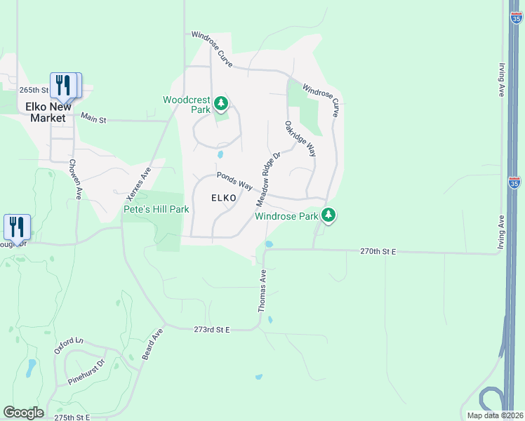 map of restaurants, bars, coffee shops, grocery stores, and more near 26845 Meadow Ridge Drive in Elko New Market