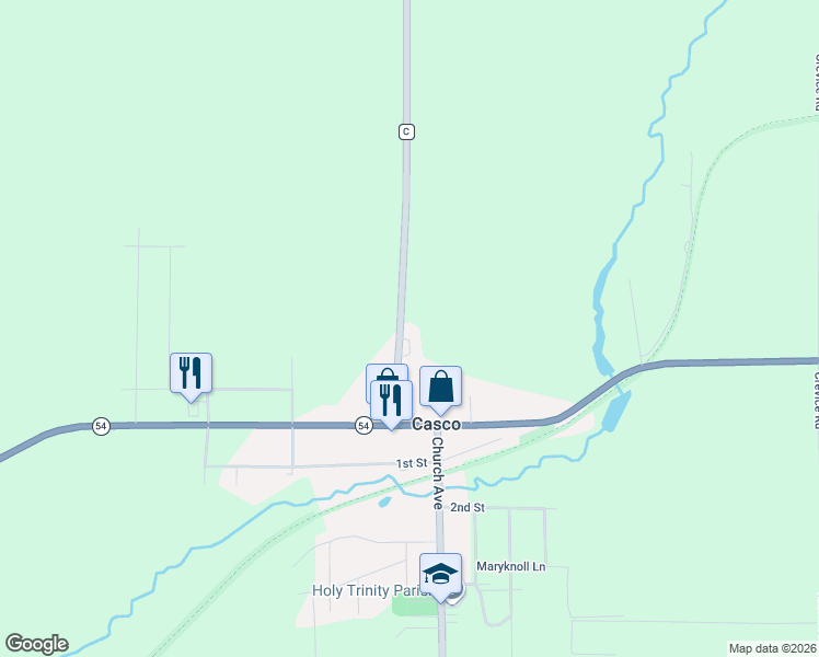 map of restaurants, bars, coffee shops, grocery stores, and more near 124 Wiesner Avenue in Casco