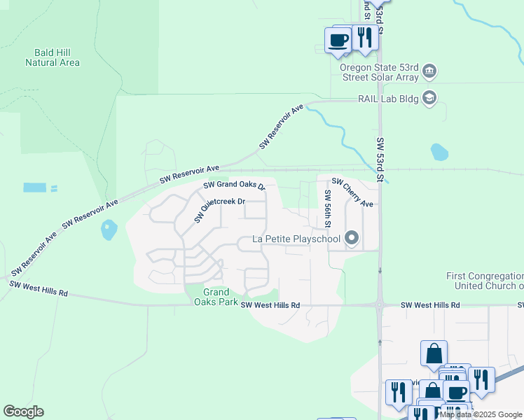 map of restaurants, bars, coffee shops, grocery stores, and more near 6080 Southwest Grand Oaks Drive in Corvallis