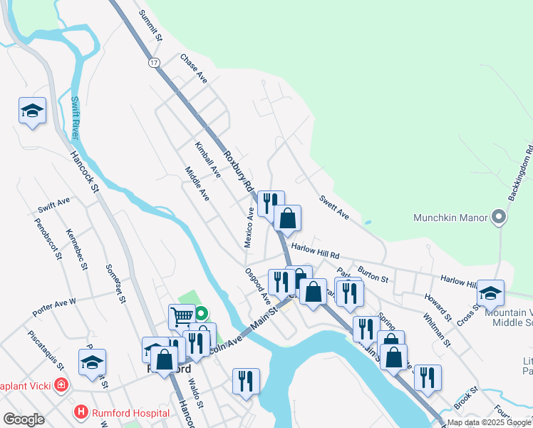 map of restaurants, bars, coffee shops, grocery stores, and more near 54 Roxbury Road in Mexico