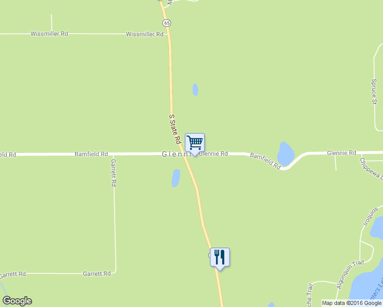 map of restaurants, bars, coffee shops, grocery stores, and more near 4999 Bamfield Road in Glennie