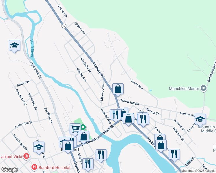 map of restaurants, bars, coffee shops, grocery stores, and more near 54 Roxbury Road in Mexico
