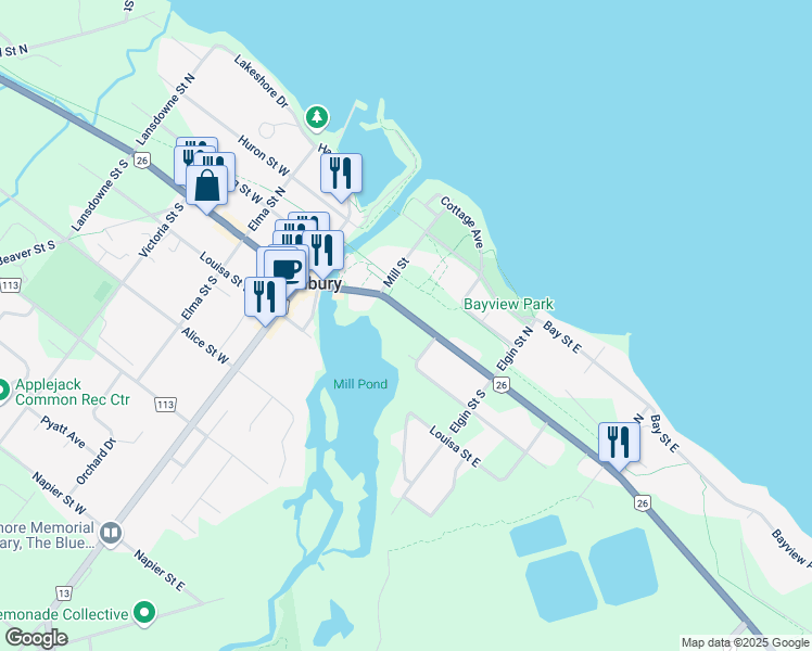 map of restaurants, bars, coffee shops, grocery stores, and more near 4 King Street East in Thornbury