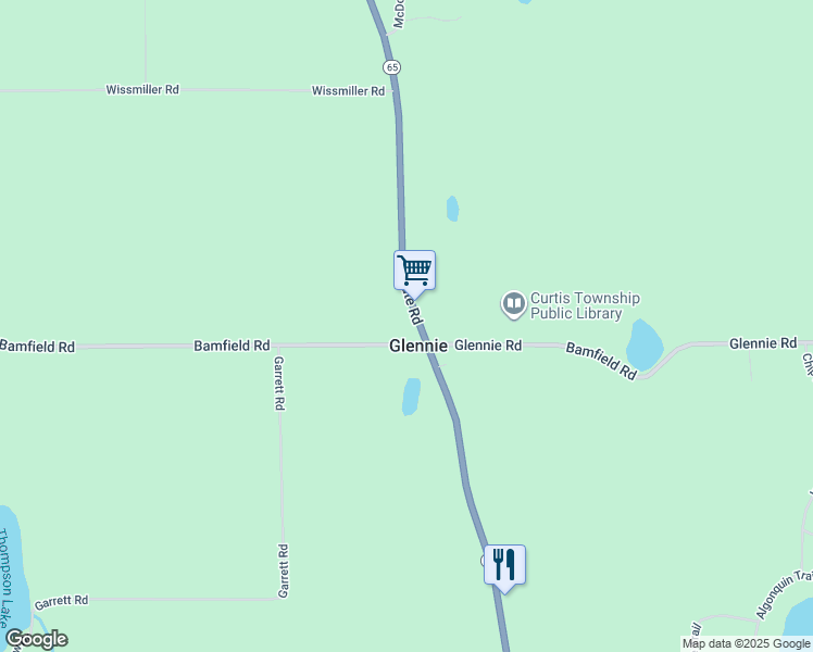 map of restaurants, bars, coffee shops, grocery stores, and more near 3256 South State Road in Glennie