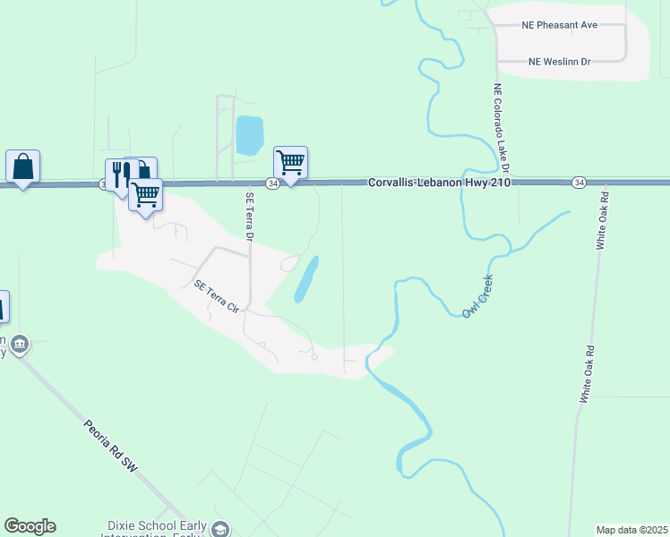 map of restaurants, bars, coffee shops, grocery stores, and more near 33808 Southeast Melody Lane in Corvallis